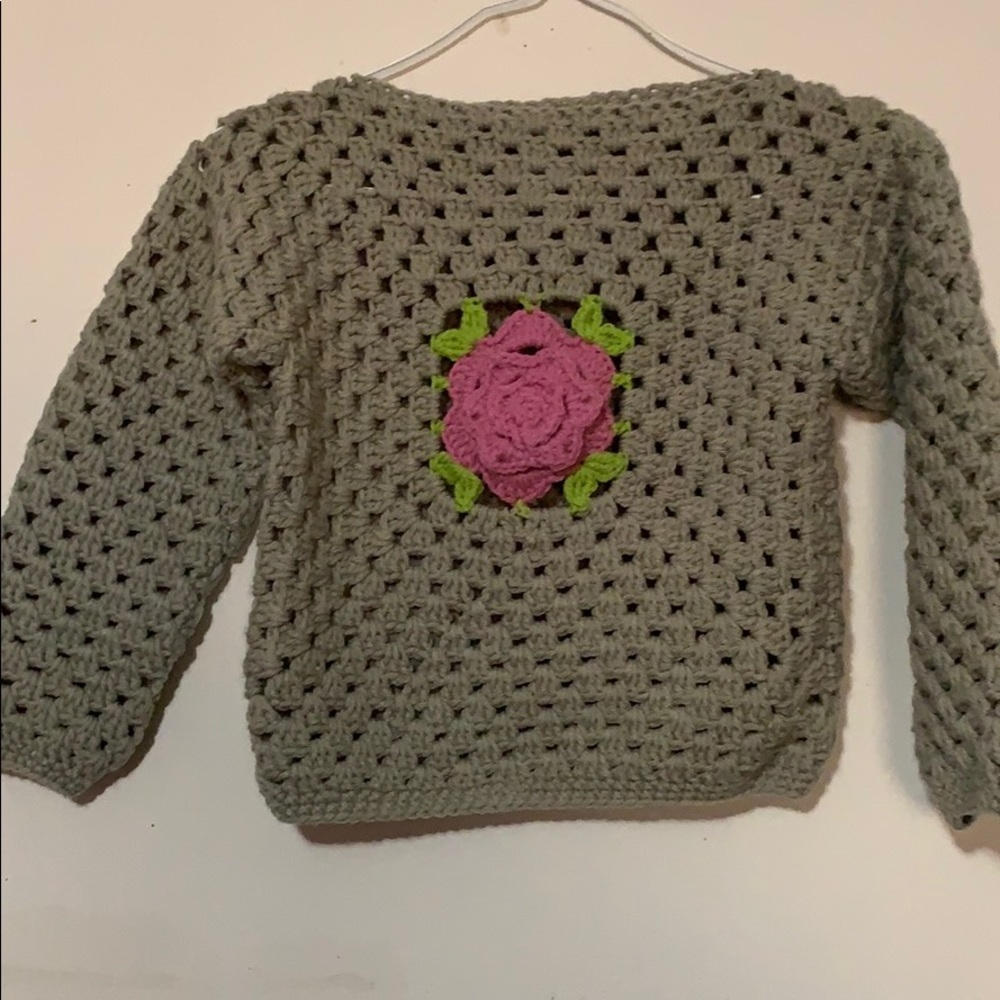 Grey crochet girls sweater